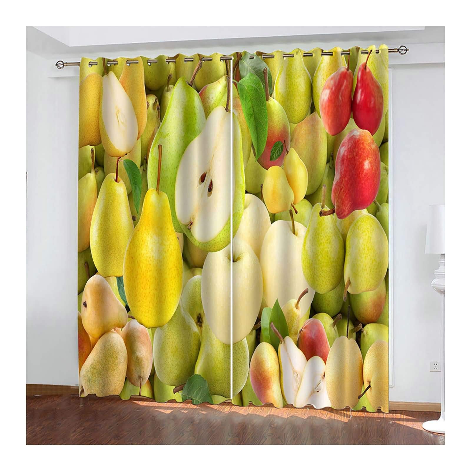 Zasłony zaciemniające z oczkami, do pokoju dziecięcego, nowoczesne, 214 x 214 cm, z gruszkami, owocami, nieprzejrzyste zasłony do salonu