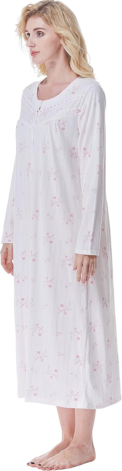 Keyocean Nightgowns for Women, Soft Cotton Comfortable Lightweight Long-Sleeve Ladies Night Dresses - Image 8