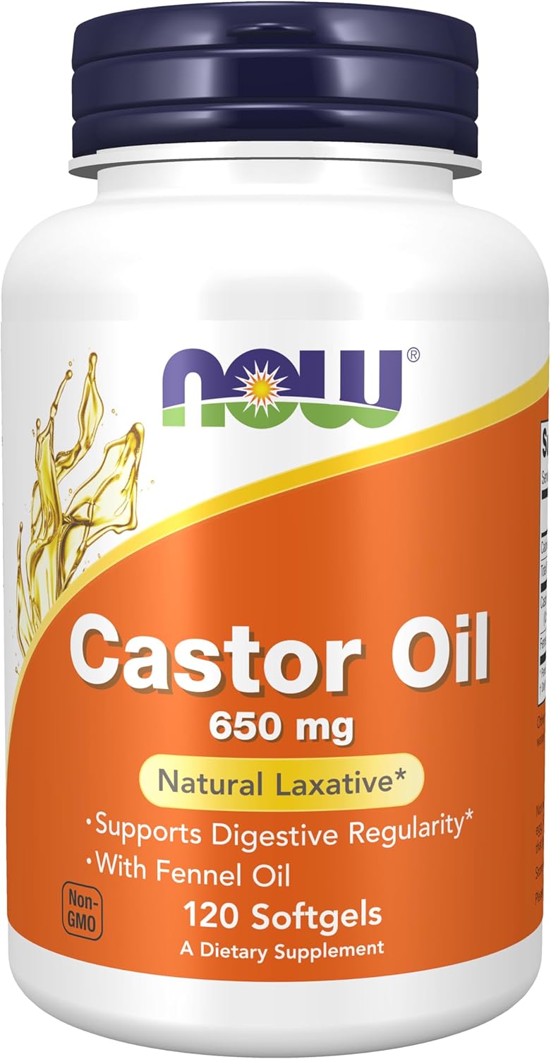 Product image of NOW Foods Supplements, Castor Oil 650 mg with Fennel Oil, Natural Laxative*, 120 Softgels
