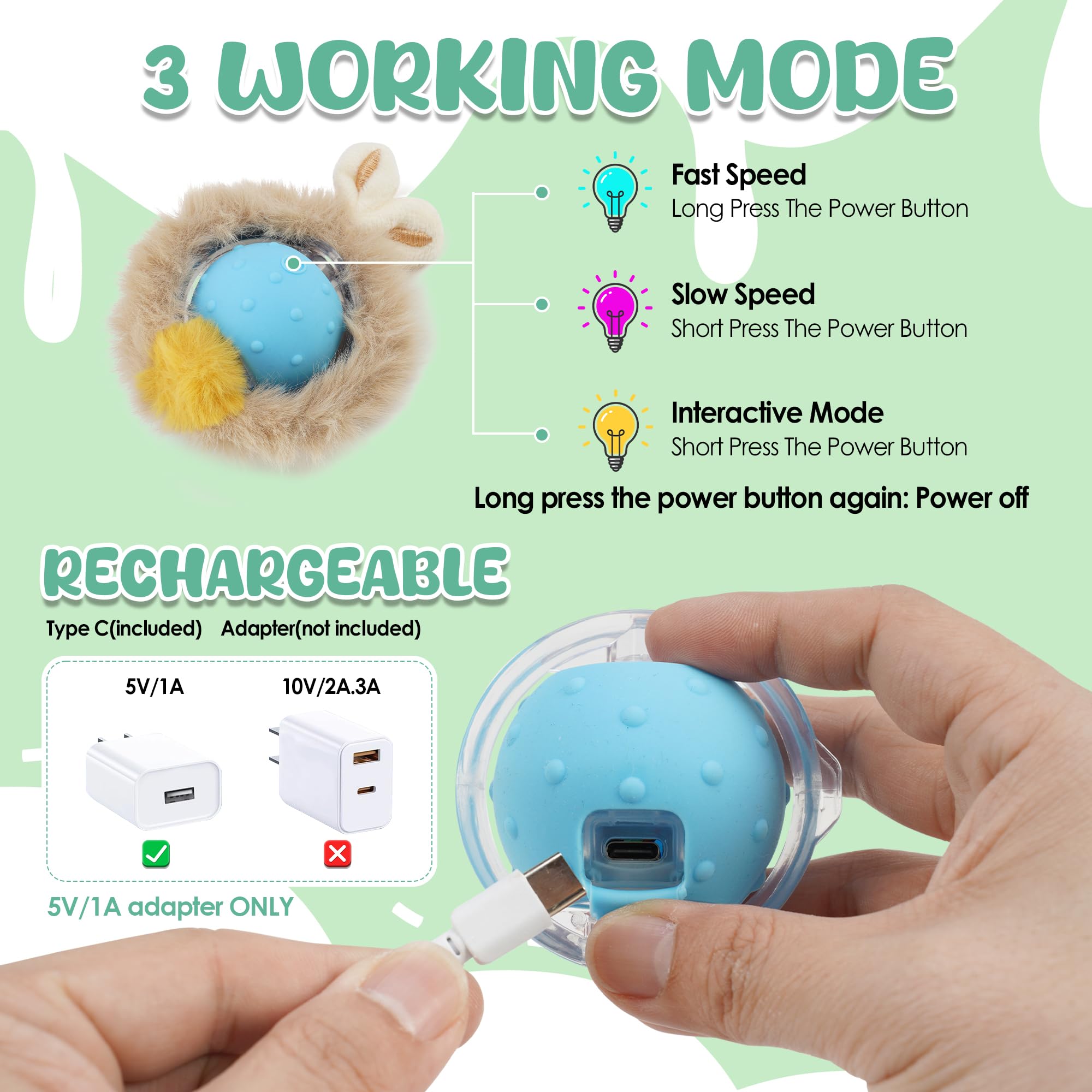 Juguetes interactivos para gatos de interior, bola inteligente recargable de pájaros simulados más bolsa de caza 2 en 1, adecuados para gatos adultos aburridos de interior (gatitos)