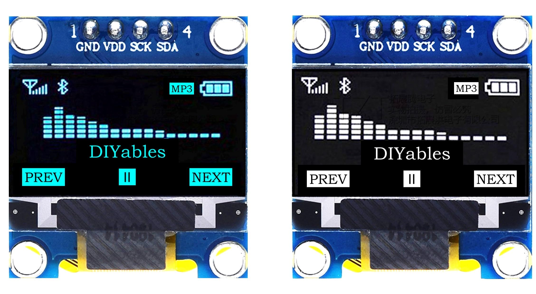 0.96 Inch OLED Display I2C Module, 128x64, 2-Pack (1 Blue + 1 White), SSD1306 Driver – Compatible with Arduino, ESP32, ESP8266, Raspberry Pi