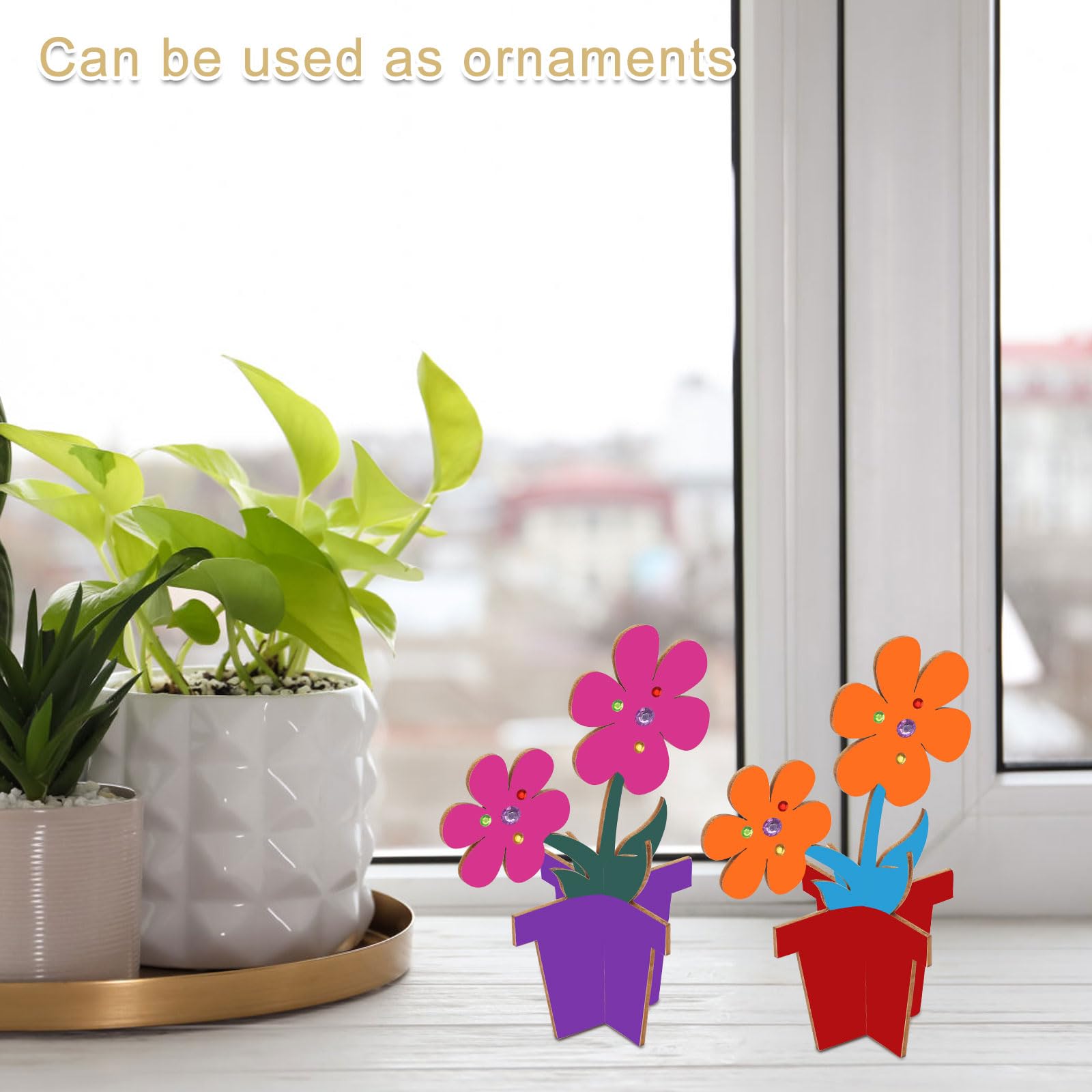 20 Holzblumen Zum Bemalen Set - Mit Farben, Pinsel & Kristallaufkleber Für Kinder