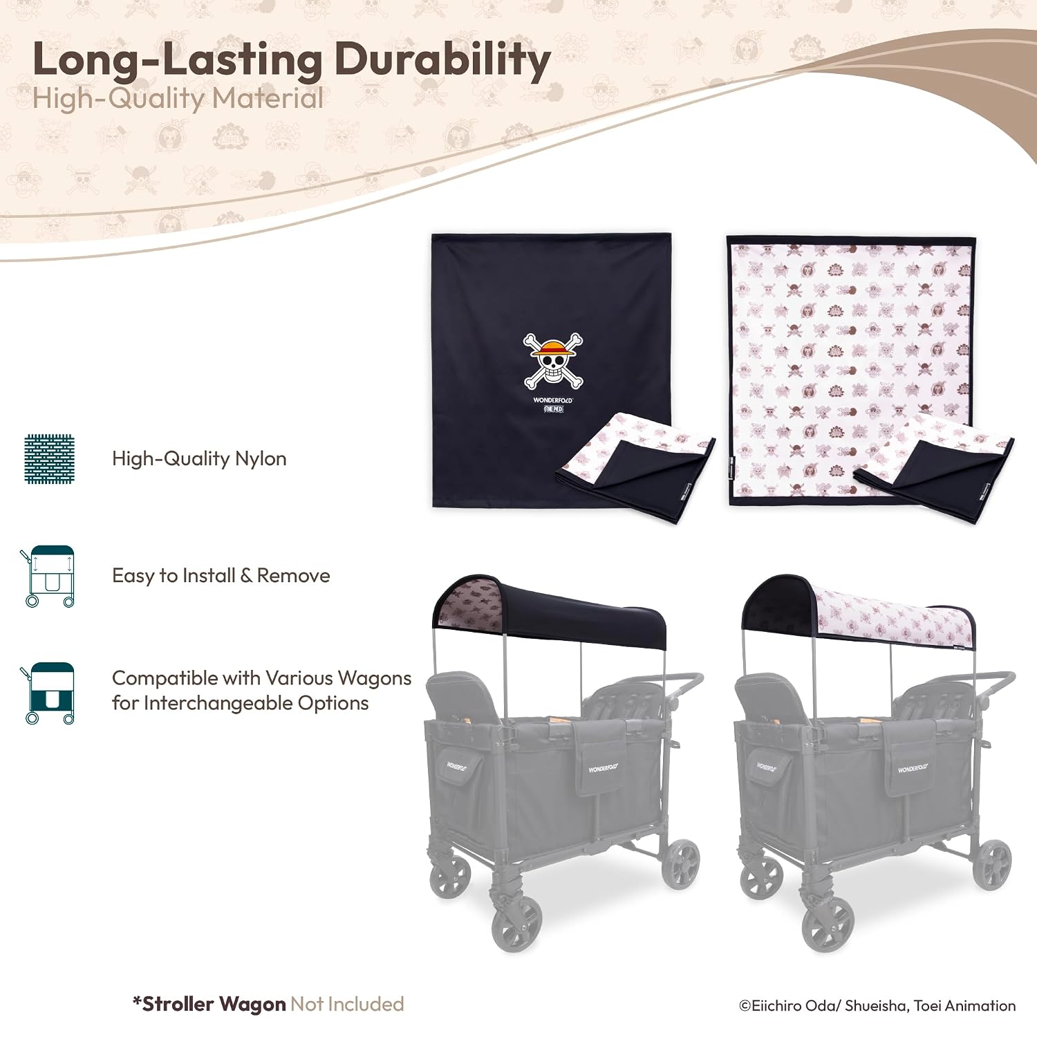 WonderFold x ONE Piece Canopy Fabric - Easy Install and Adjustable Stroller Wagon Canopy with UPF 50+ Sun Protection - W4 Elite/Luxe Pro