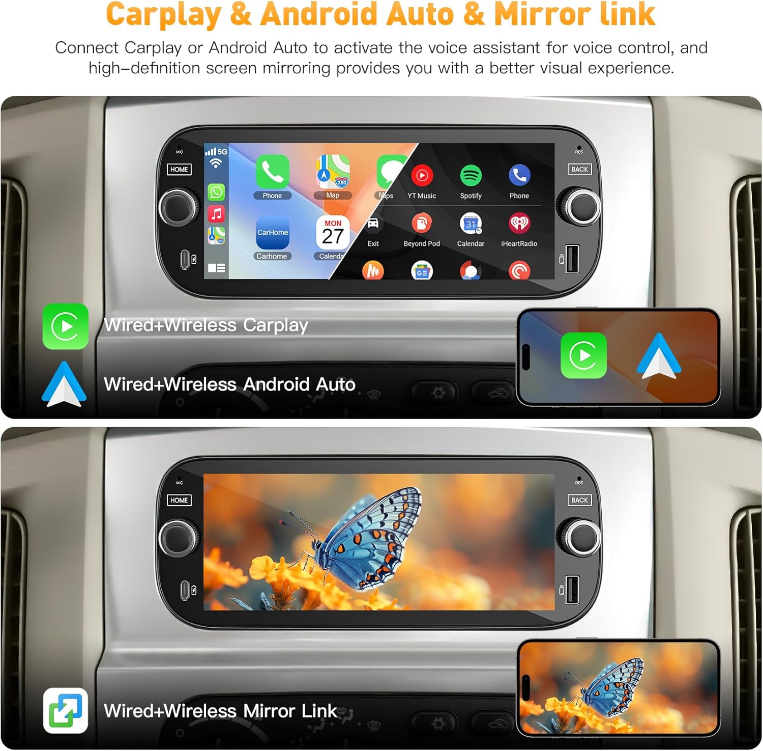 [4+64G] Android 13 Car Radio for Dodge RAM 1500/2500/3500 2002 2003 2004 2005 2006 with Quick Charging, 6.8 Inch QLED Touch Screen Support Wireless Carplay&Android Auto, GPS, WiFi, FM Radio