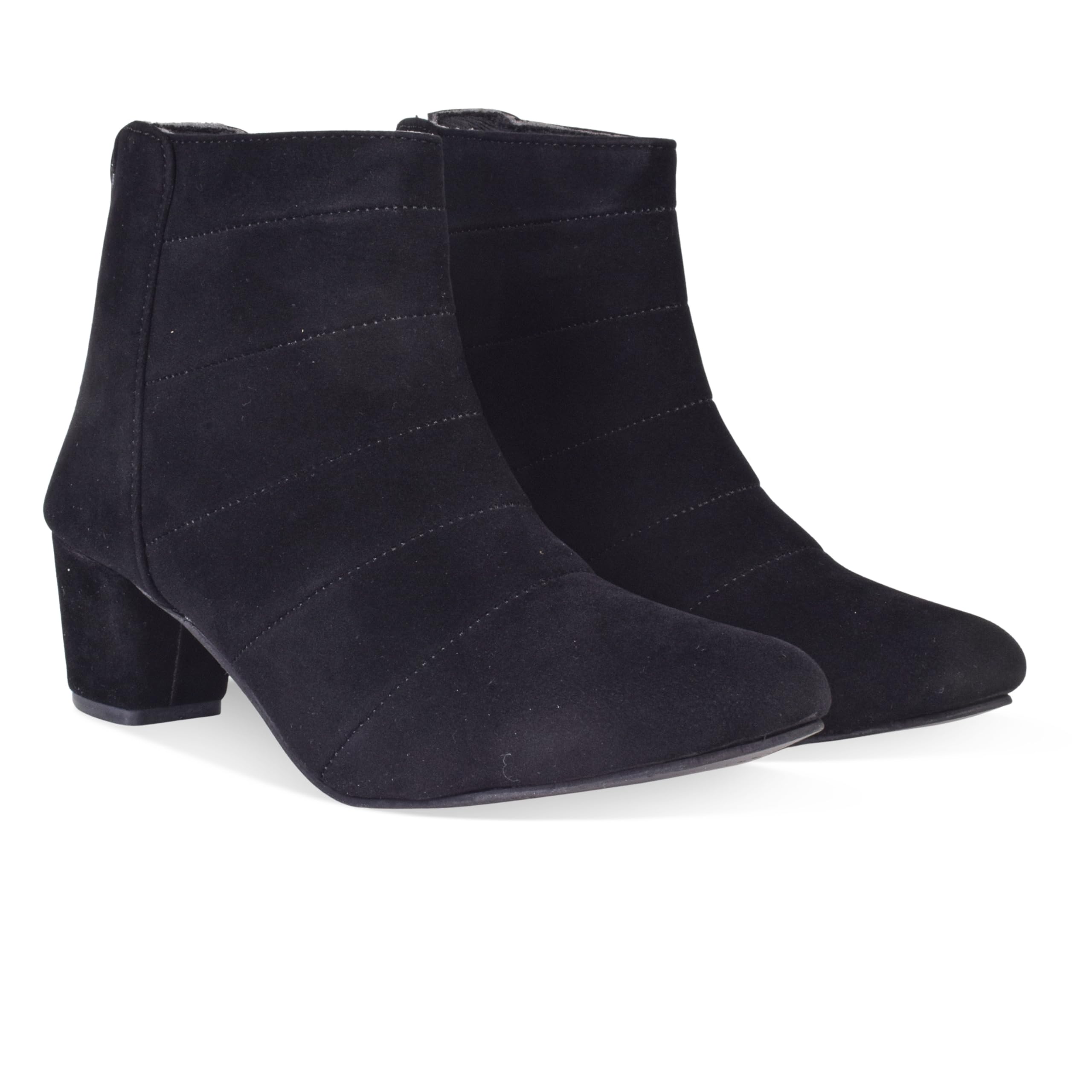 Women's Ankle Boots, Black Suede, Block Heel, Stitched Detail-image-31