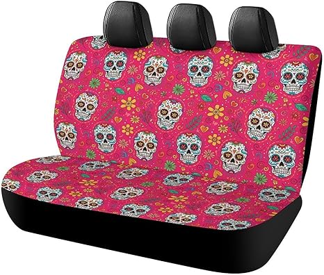 Luxury Car Back Seat Cover for Men Women Day Dead Mexican Sugar Skull Rear Bench Seat Covers Car Backrest Cover Vehicles Decor Universal Fit for Truck