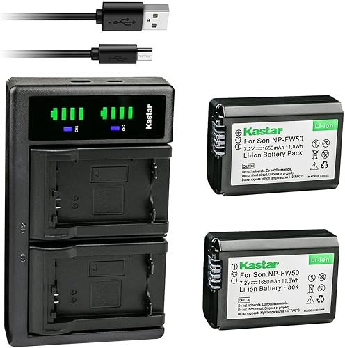 Kastar Paquete de 2 baterías NP-FW50 y cargador USB LTD2 de repuesto para Sony Alpha 5000, a5000, ILCE-5100, Alpha 5100, a5100, ILCE-6000, Alpha