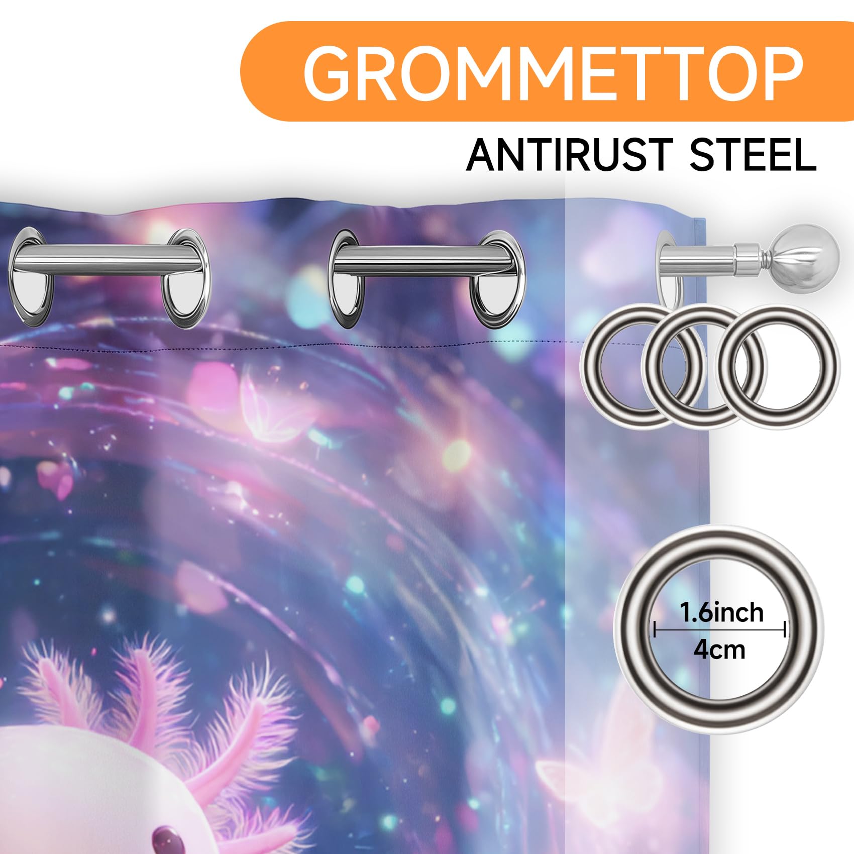 Süßer Axolotl Vorhänge Blickdicht, Schmetterling Fantasie Vorhang mit ösen für Wohnzimmer Schlafzimmer, Thermovorhang Kälteschutz Gardinen, Cartoon Tier Verdunklungsvorhänge 2er set B 200 x H 160 bN4