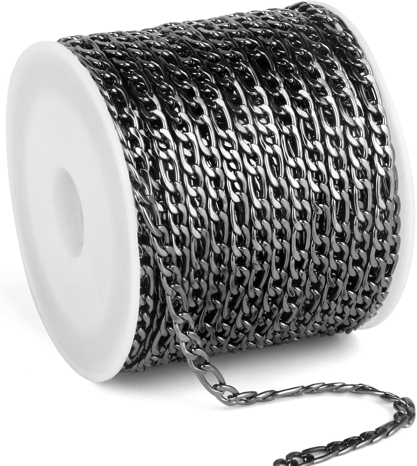 [33FT] Gunmetal Figaro Chain Roll 3.5mm 304 Stainless Steel Figaro Link Chains Spool Bulk for Jewelry Making