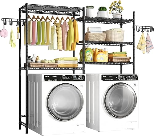 Ulif Estante de secado de ropa de 65.3 pulgadas de ancho x 13.4 pulgadas de profundidad x 77.5 pulgadas de alto, 5 niveles sobre lavadora y