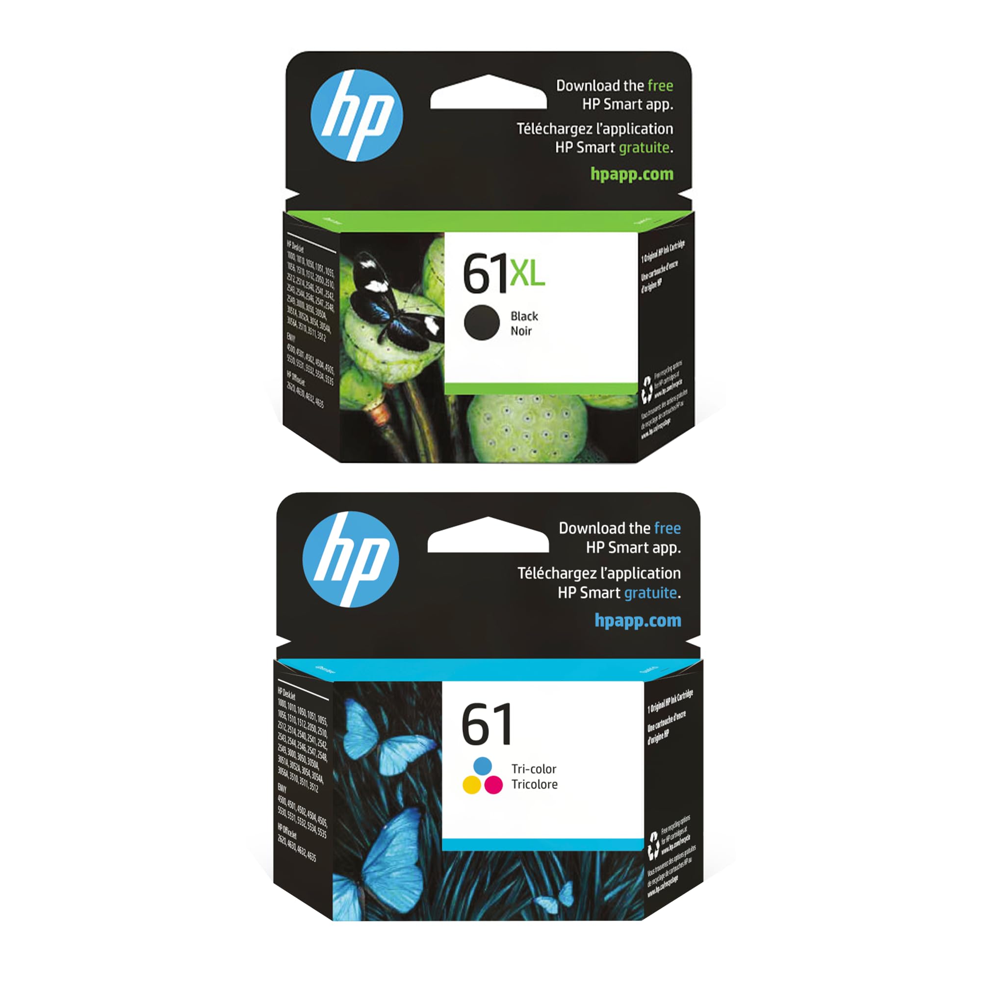 HP Original 61 Tri-Color / 61XL Black Ink Cartridges (2-Pack) | Works DeskJet 1000, 1510, 2050, 2500, 3000, 3510 Envy 4500, 5530