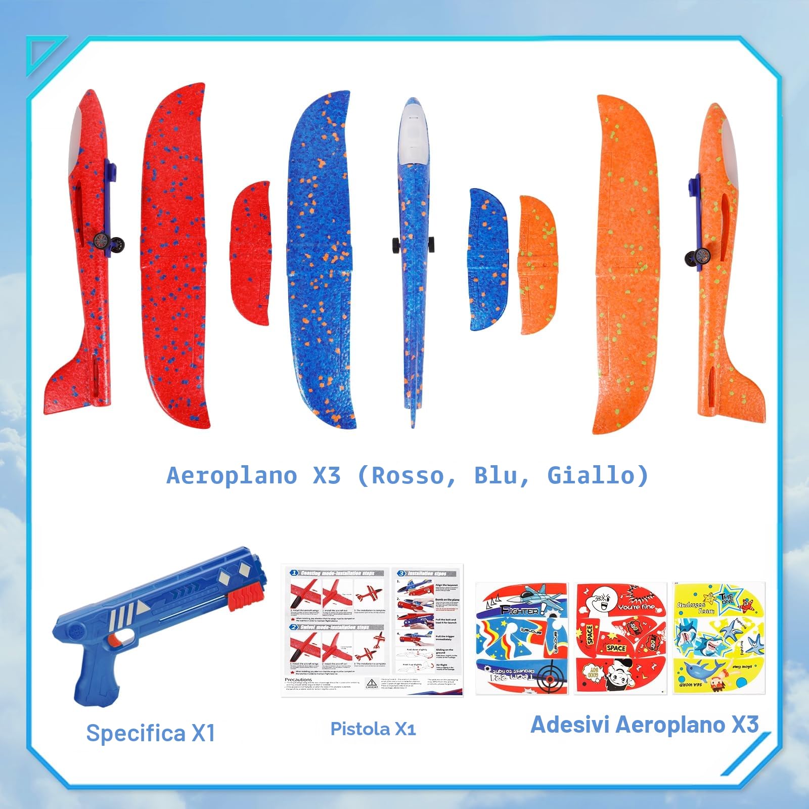 FAMKEEP Giocattoli Lanciatore Aereo,Aereo Giocattolo Aliante Aeroplano Schiuma per Bambini, Giochi Giardino Esterno All'aperto Interattivi Gioco Bimbi 3 4 5 6 7 8 9 10 Anni