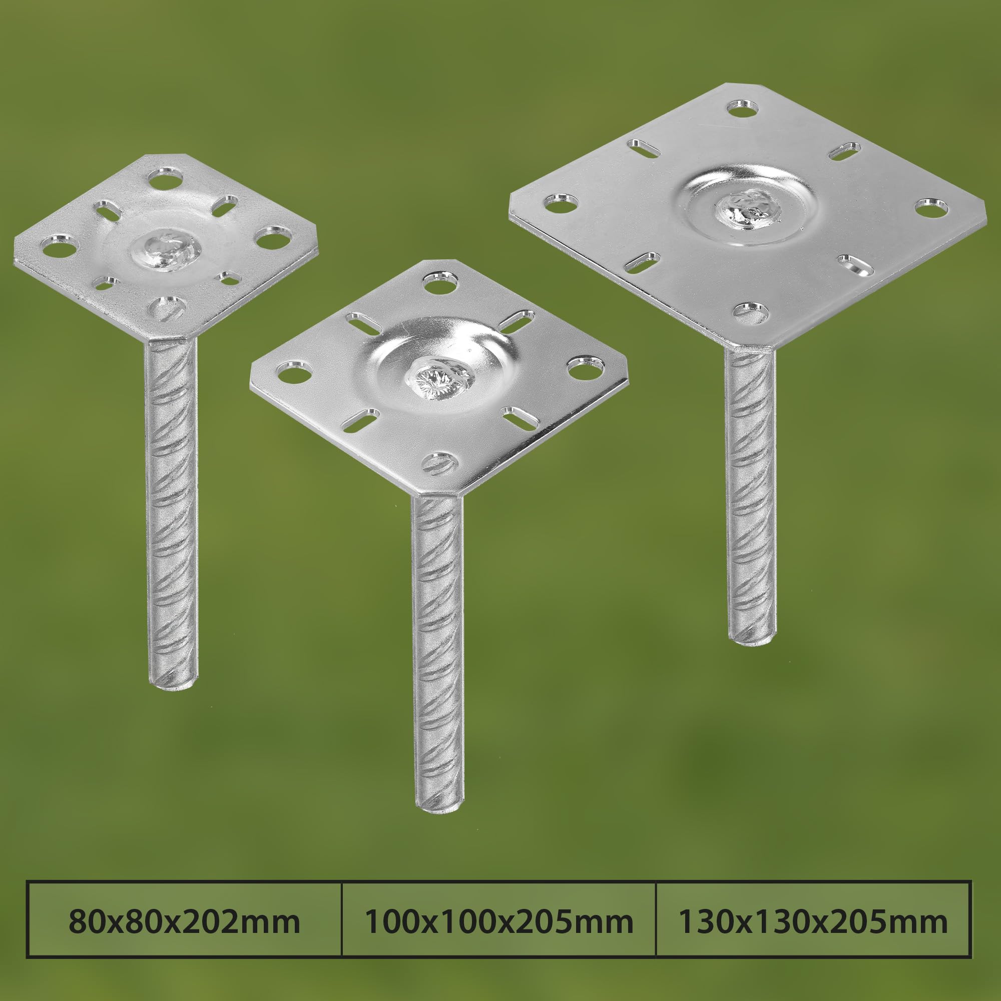 KOTARBAU® 2 uds Soporte para Poste - Acero Galvanizado - 130x130x200 mm - Plata - Pie de Pilar - Anclaje para Poste de Madera - Soportes para Pérgola - Resistente a la Corrosión - Fácil Instalación