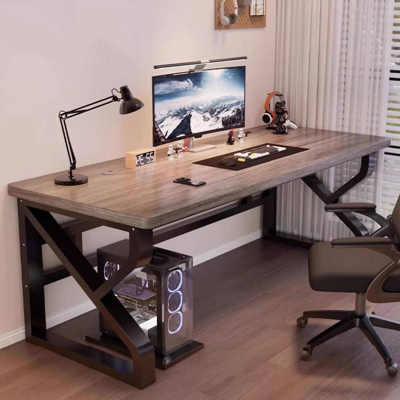 Bureau d'ordinateur en bois massif rustique 79 cm avec support écran
