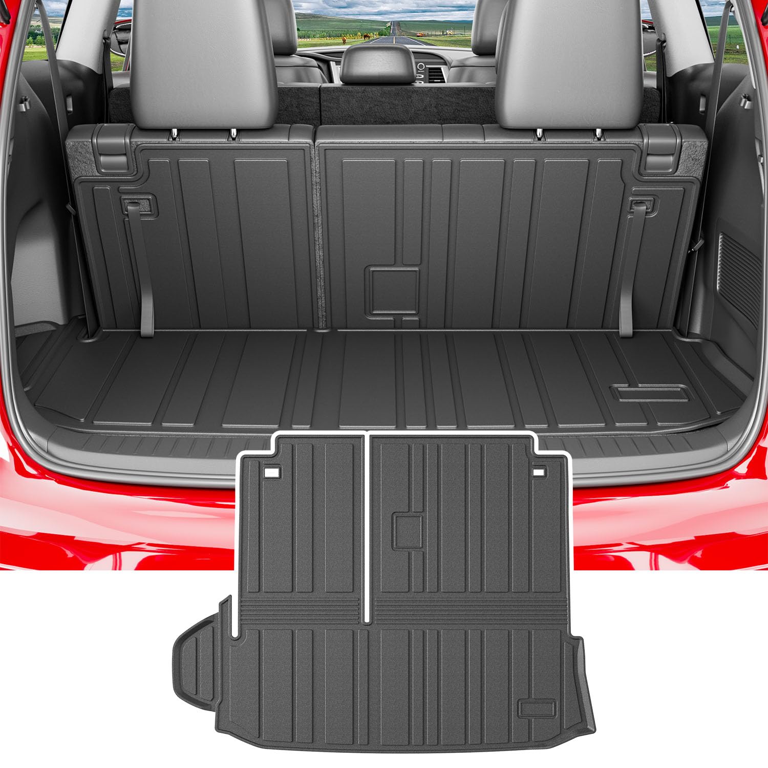 Xipoo Cargo Mat Compatible with 2020-2026 Toyota Highlander 7 Seats Trunk Mat Cargo Liner Backrest Trunk Liner Replacement for 2020-2026 Toyota Highlander Accessories