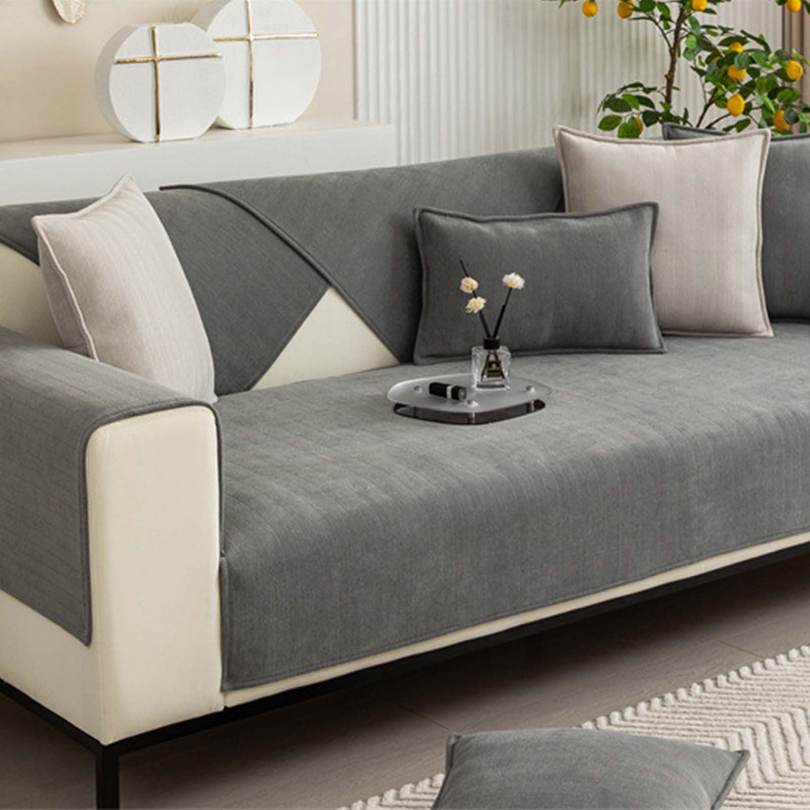 Funny Fuzzy Sofa Cover Copridivano 3/4/2 Posti con Penisola,Copridivano Angolare con Penisola Antiscivolo Magnetico, Herringbone Chenille Fabric Furniture Protector Sofa Cover(B3,110x180cm)
