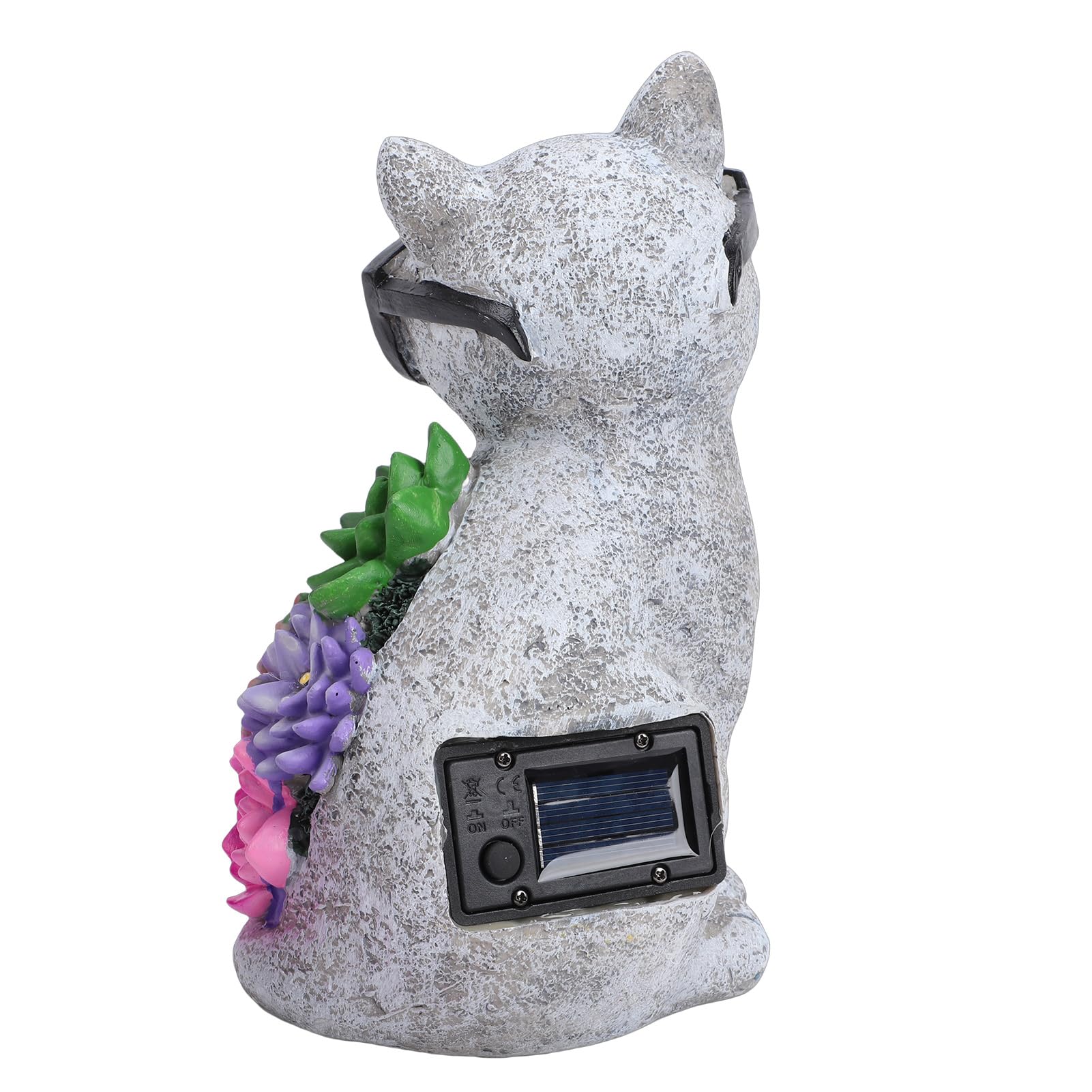 Gatto Solare Decorativo con Occhiali e Luci LED Calde, Ornamento da