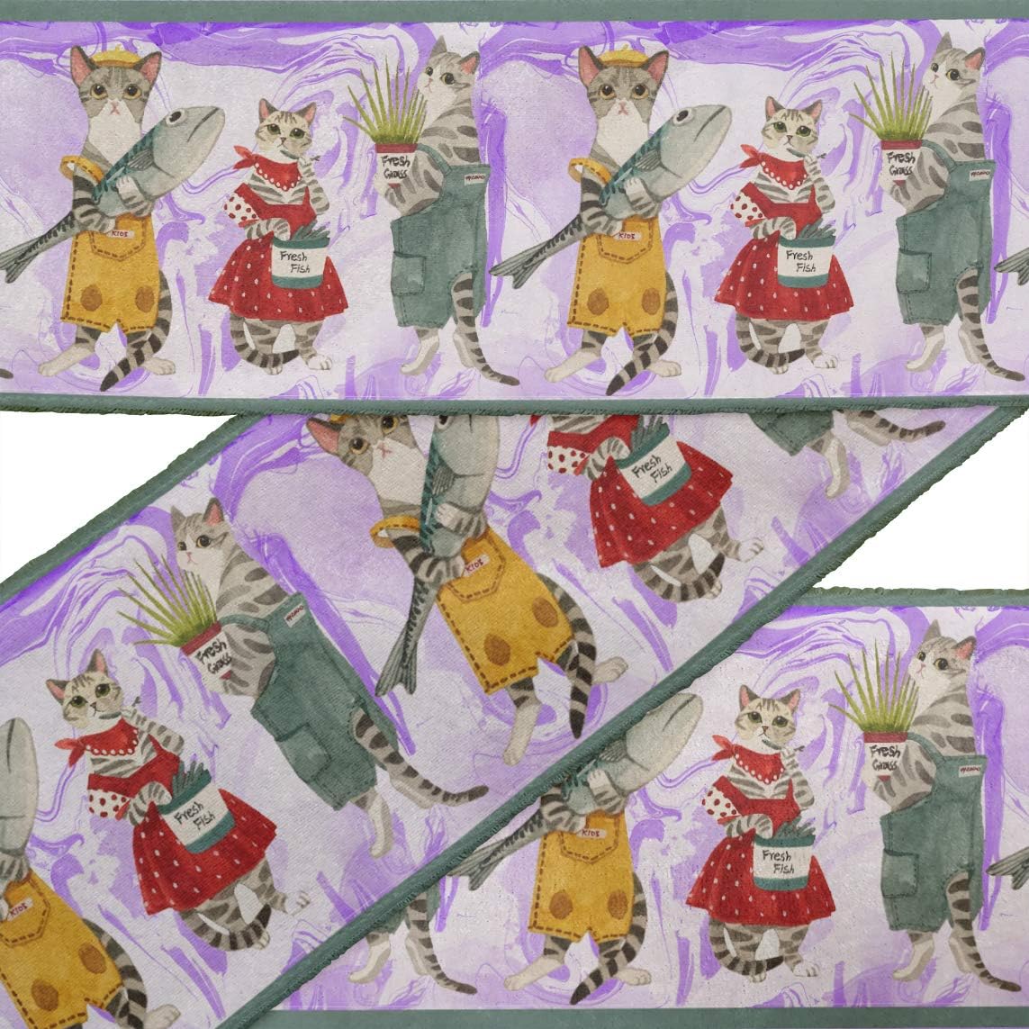 Yellow Fish & Cat Funny Character Printed Ribbon Trim 9 Yard Velvet Fabric Laces for Crafts Sewing Accessories 4 Inches