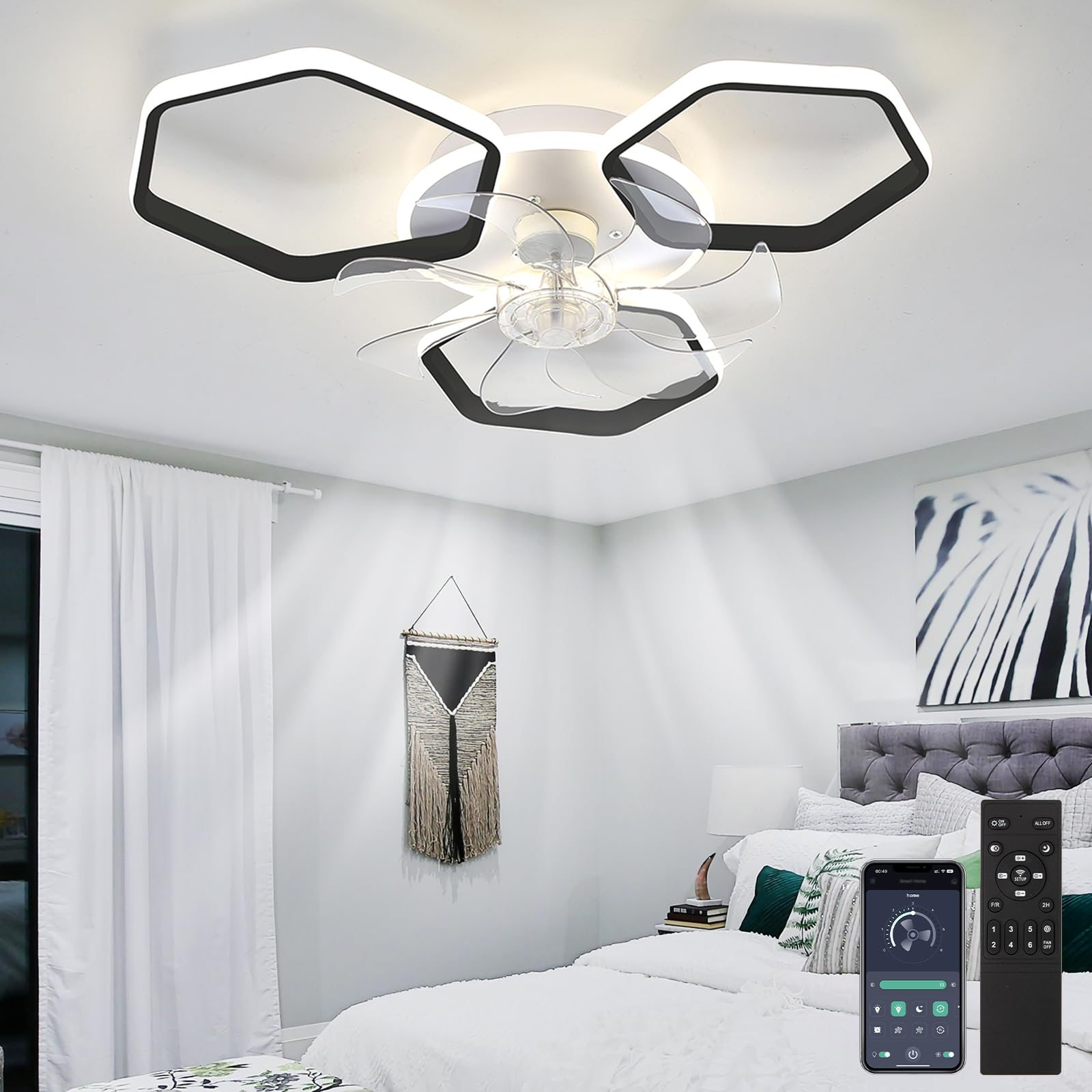TuoyuanW Bedroom Ceiling Fan Light with Remote Control Dimmable Memory Function Ceiling Fans with Lamps DC Silent Reversible 6 Speed Lounge Ceiling Light Fan Timer Modern LED Living Room