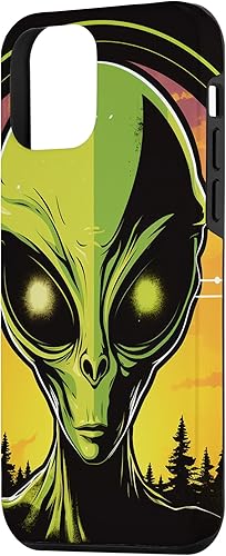 Vista 29 de iPhone 14 Pro Cute Green Alien Head UFO Space Face Alien Case