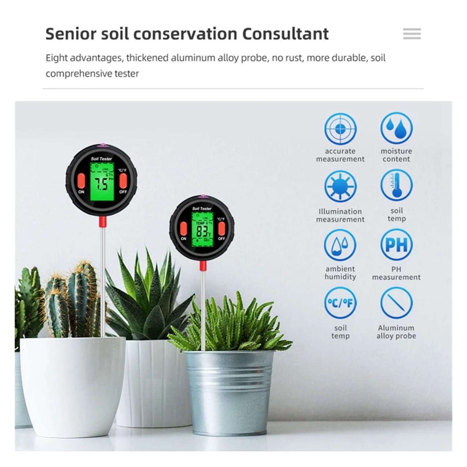 Tester Di Acidità Del Suolo Sensore Umidità Phmetro Nero 5 In 1 For Piante Fiori Attrezzo Da Giardino Letture Precise