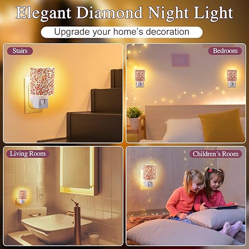 Miniatura 7 de Luz nocturna LED enchufable a la pared, luz nocturna de cristal con interruptor de encendidoapagado manual, luz nocturna blanca cálida con enchufe