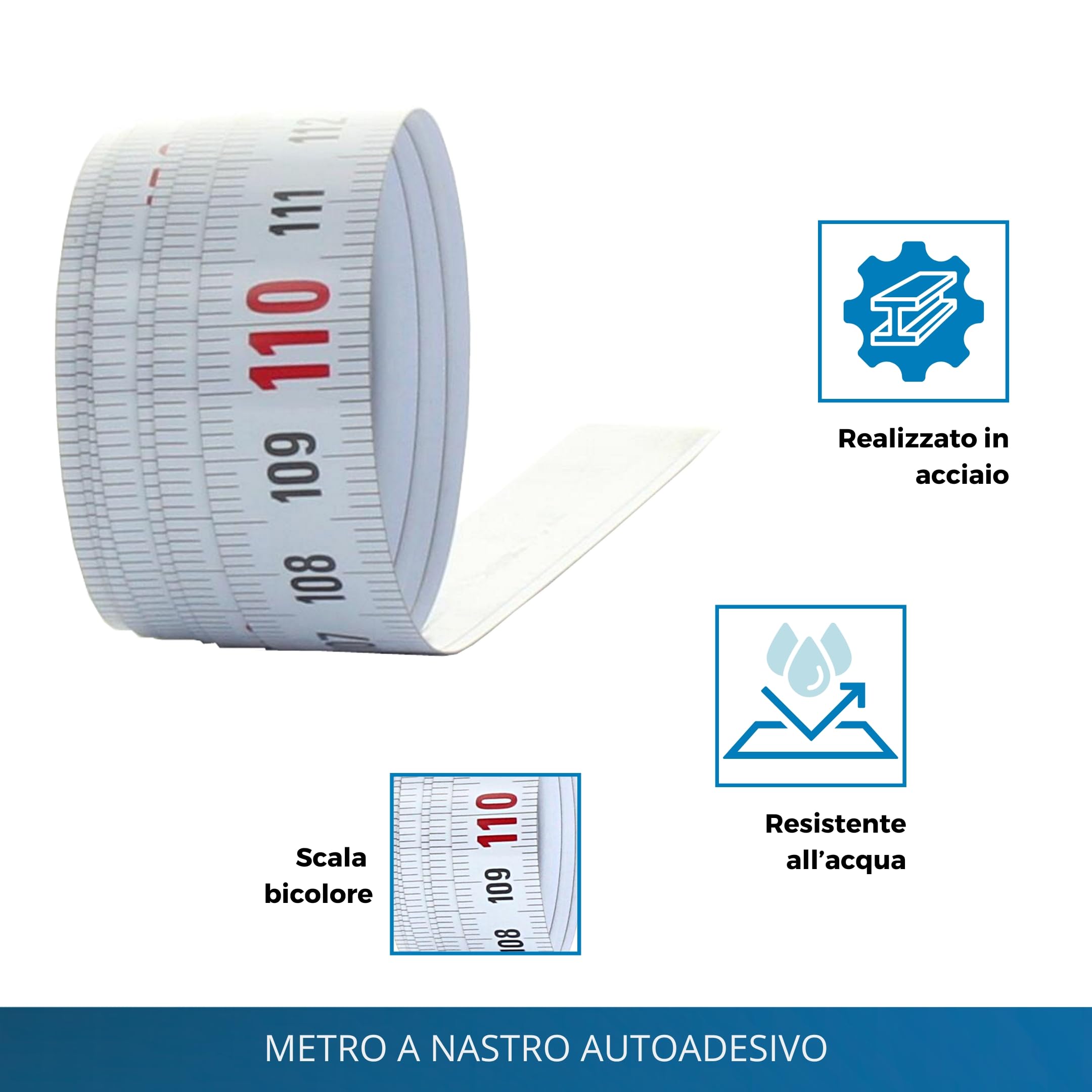 Metro a nastro adesivo 10 m X191 – metro adesivo per banco da lavoro e macchine, metro in acciaio con scala metrica, da destra a sinistra