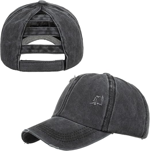 TOPTIE Womens Criss Cross Ponytail Baseball Cap Distressed Washed Messy