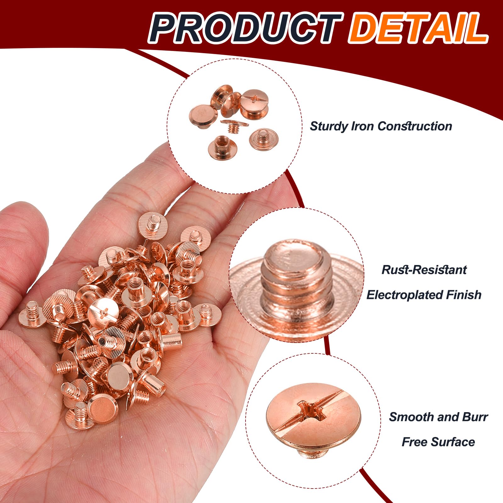 PATIKIL M5 Chicago Screw Rivets 110 Sets Metal Phillips Head Binding Screws Post Nail Rivet Stud Screw for Leather Jacket Belt Bag DIY Craft Bookbinding - Image 3