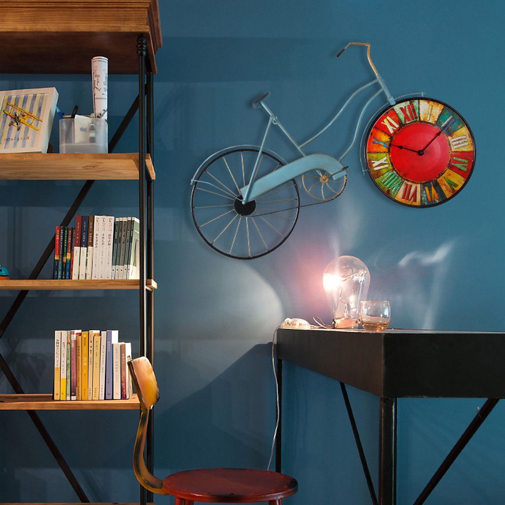 WILsem Creatieve fiets wiel vorm Metalen Wandklok Vintage Grote Woonkamer Opknoping Klokken Horloge Interieur Moderne Home Decor Horologe