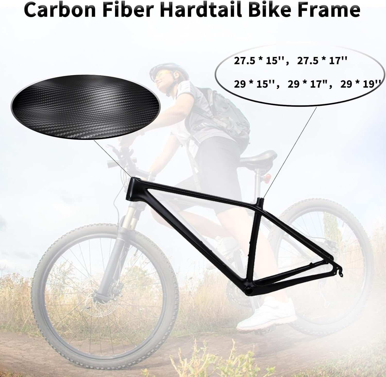 Carbon Fiber Mountain Bike Frame 27.5er 29er XC Hardtail Mountain Bike Frame 15''/17''/19'' with Disc Brake Quick Release Frame BB92 Routing Internal