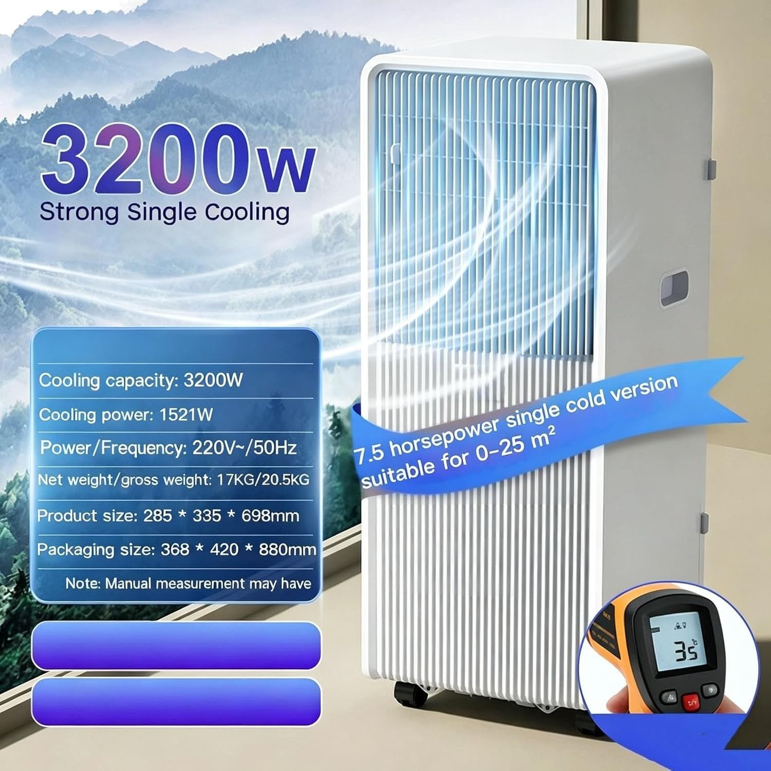 Przenośny klimatyzator 12000 BTU, wolnostojący mobilny agregat chłodzący, tryb nocny, 3 prędkości wentylatora, zestaw okienny do montażu w pokoju, Style 5, 10000 BTU