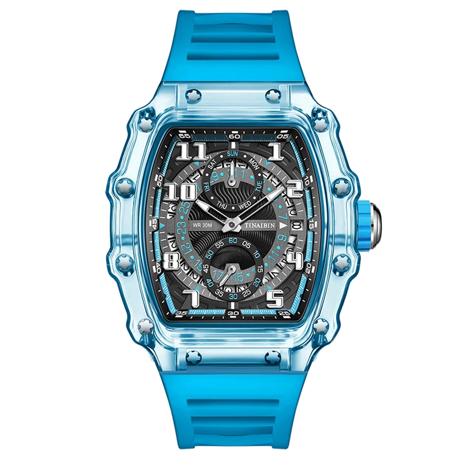 FORSINING Orologio da polso da uomo, al quarzo, cinturino in silicone, casual, cronografo, sportivo, analogico, con data, impermeabile, militare
