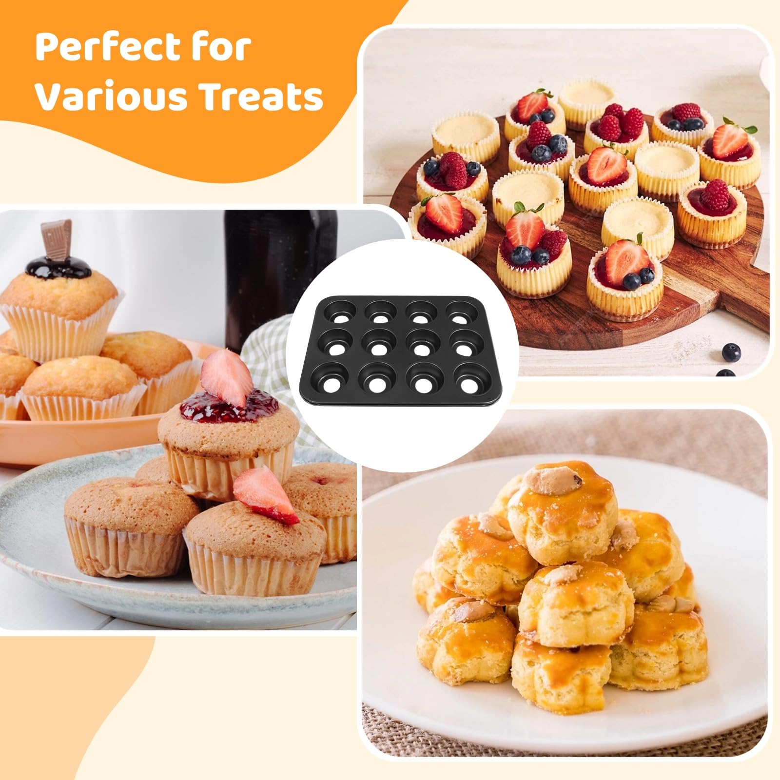 Mini moldes para tartas de queso, 2 unidades, mini moldes para tartas de queso, moldes para magdalenas de 12 cavidades con parte inferior extraíble, sartenes antiadherentes de acero al carbono,