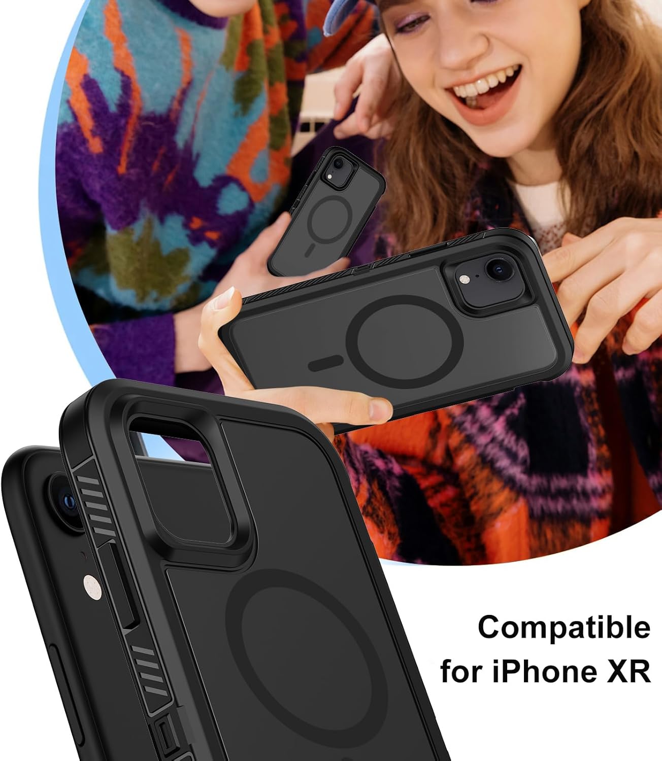 Magnetic Case for iPhone XR,Compatible with Magsafe,Military Grade Anti-Drop Shockproof Defender i phoneXR Phone Cases w/2x Screen Protectors,2 Layers Rugged Heavy Duty Protective Bumper Cover (Black)