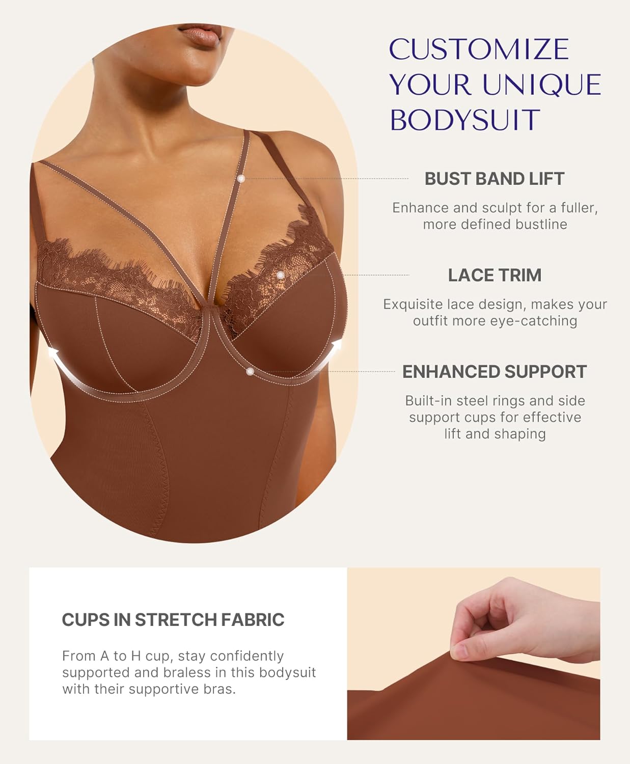 SHAPELLX Women's Shapewear Lace Bodysuit Tummy Control Body Suits Waist Sculpting V Neck Thong Corset Tops - Image 3