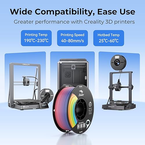 Miniatura 6 de Filamento oficial de Creality Upgrade Ender 3D, filamento PLA+ negro de 0.079 pulgadas, carrete de 2.2 libras (2.2 libras), precisión +- 0.001in,