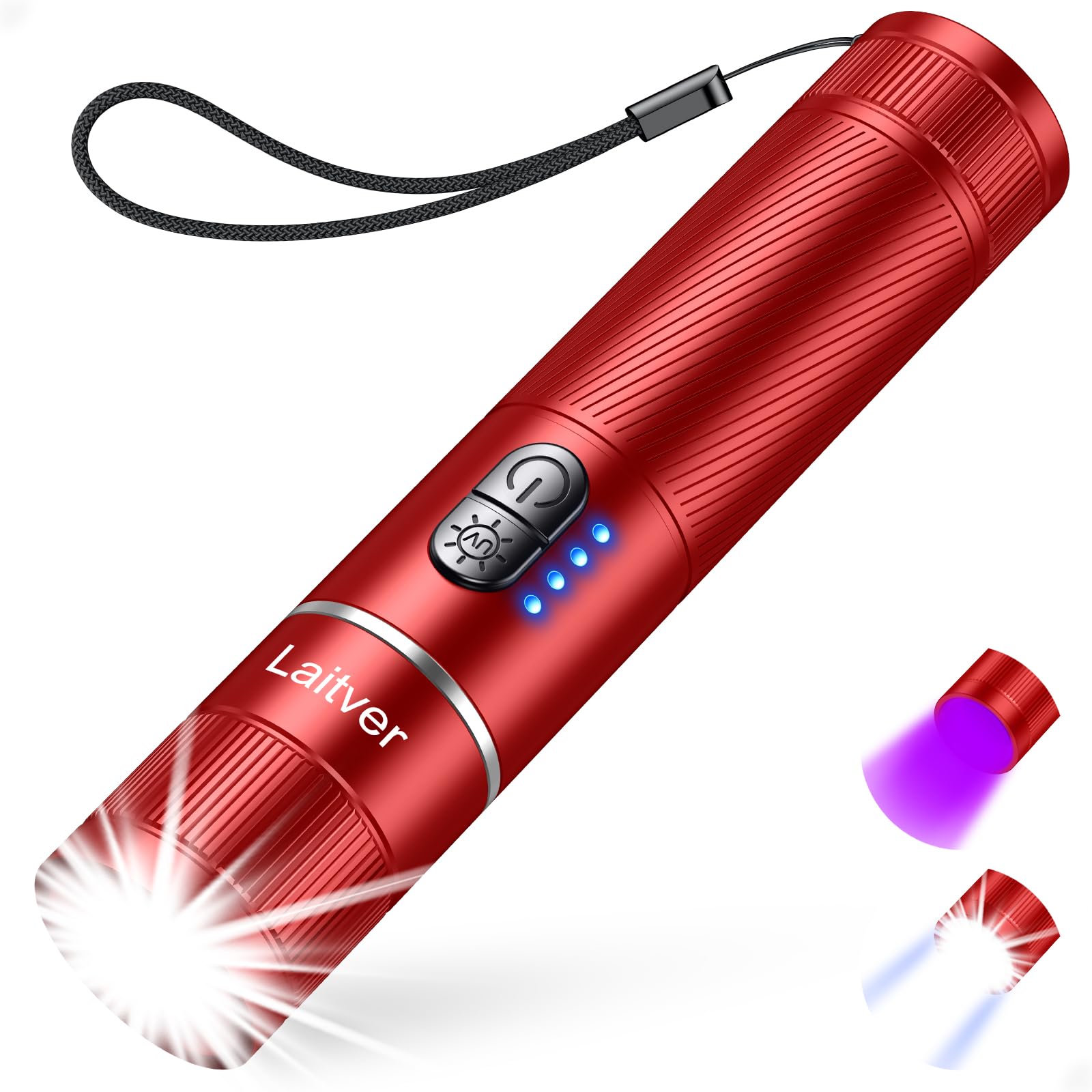 Taschenlampe LED/UV Aufladbar 2 in 1, Laitver 2000L Superhell Taschenlampen 395nm Mini Schwarzlicht 6 Modi, Zoombar Lange Akkulaufzeit Wasserdischt, für Beleuchtung & Erkennung von Tierurin