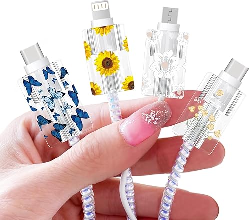 Fryla - Protector de cable de carga para iPhone con bonito patrón floral duradero, protector de cable de carga para iPhone, protector universal de