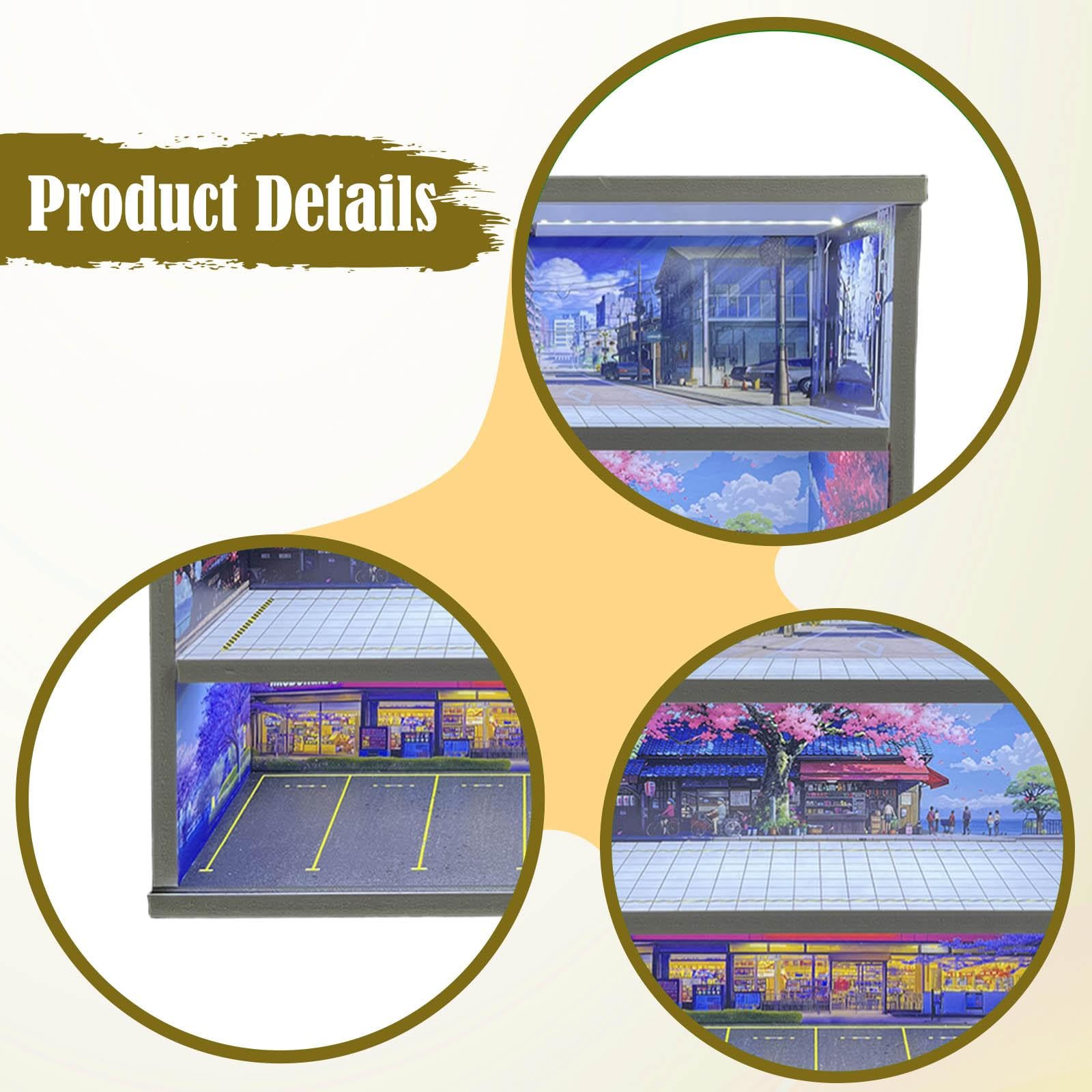 1/64 Modellauto Vitrine, Spielzeugauto Displaybox, Miniatur Szenario, Simulierte Parkplatzszene, Style F