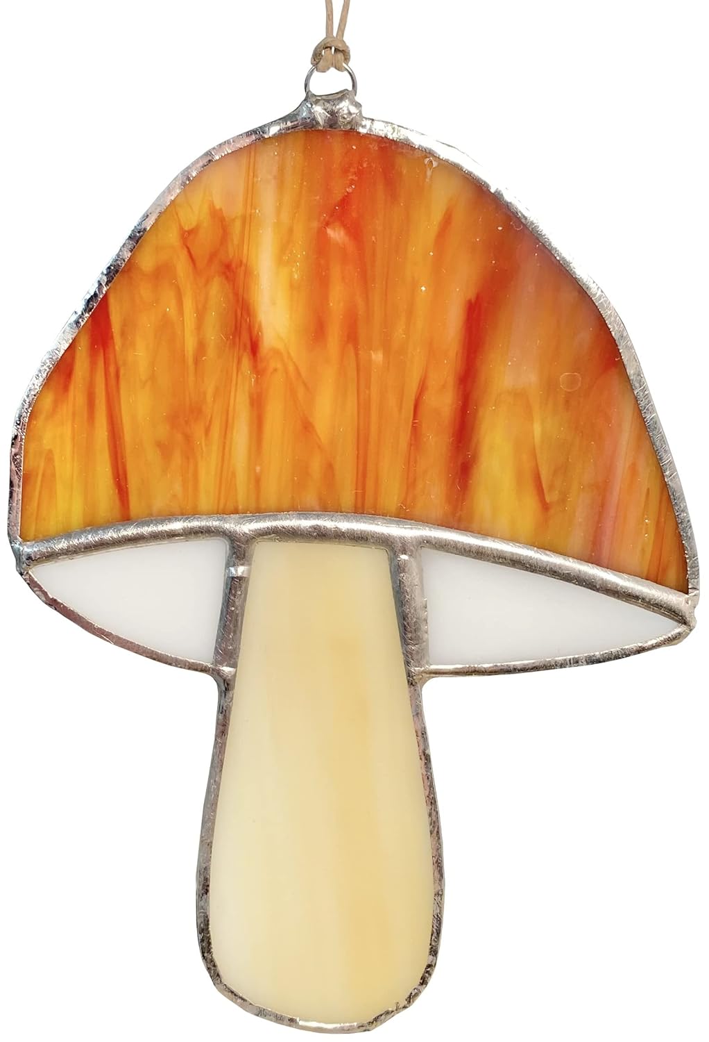 Orange Stained Glass Mushroom, Stained Glass Window Hangings, Mushroom Ornament