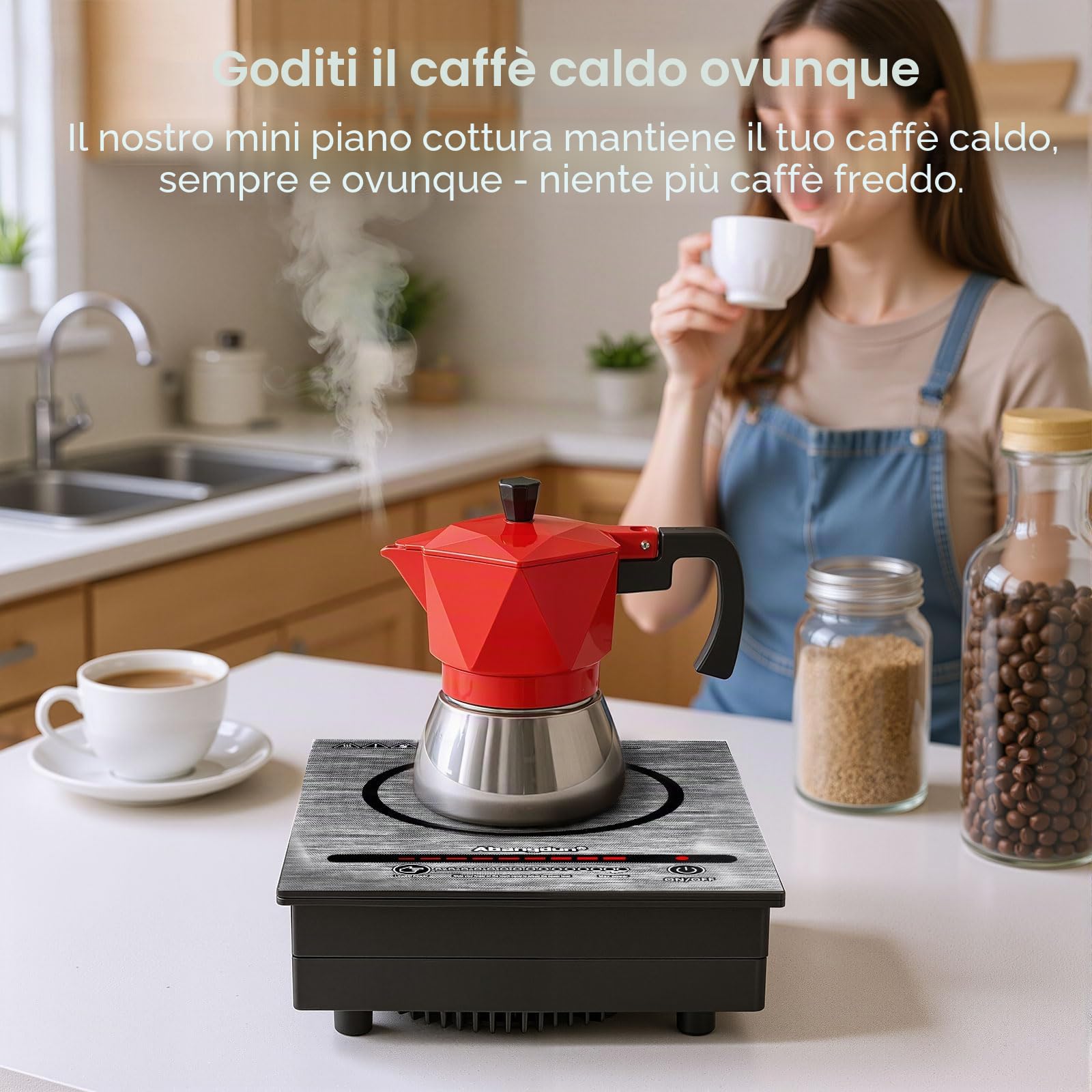 Mini piano cottura a induzione, 700 W, mini piano cottura a induzione, portatile, elettrico, con 5 livelli di potenza, 100 W-700 Watt, per campeggio, rimorchio da campeggio