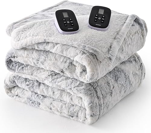 Miniatura 6 de WOOMER Manta térmica tamaño King de 90 x 100 pulgadas, de piel sintética, calentamiento rápido, 10 niveles de calefacción y apagado automático de