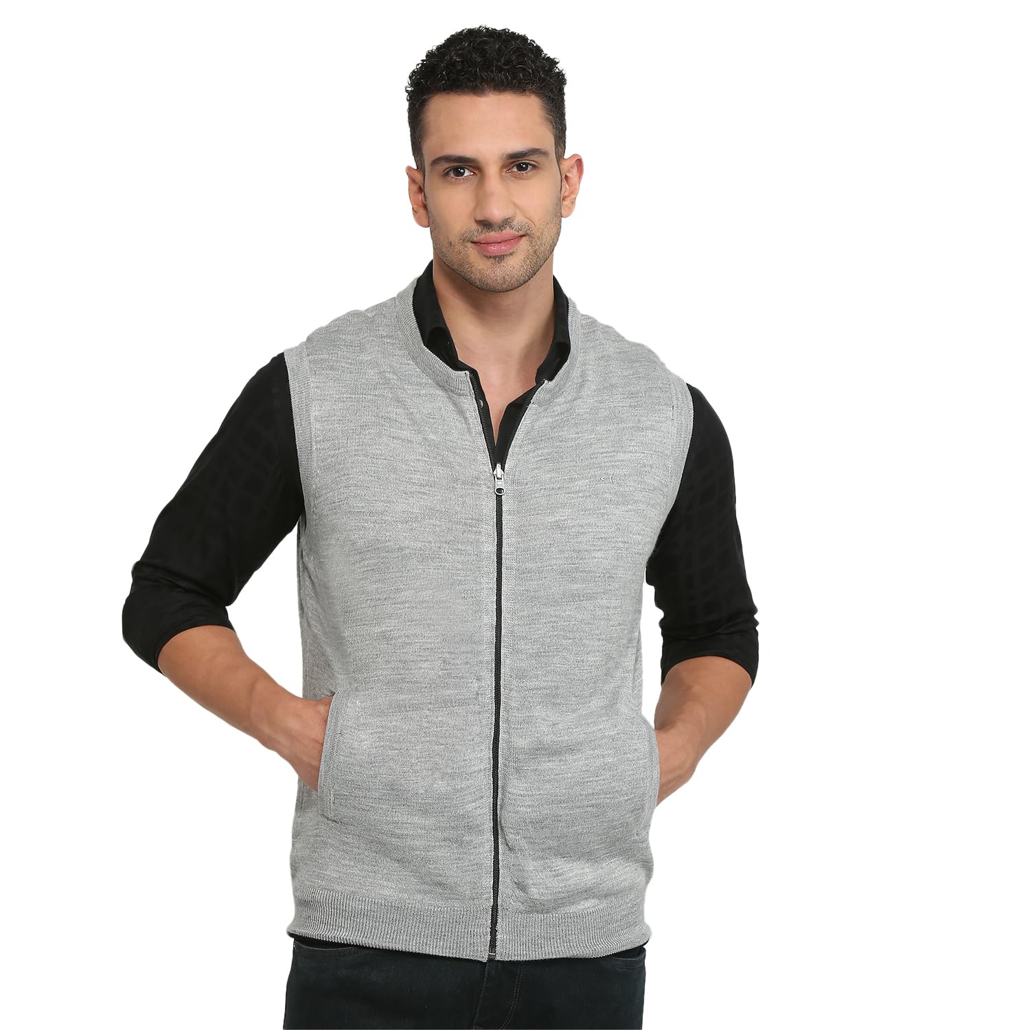Men Regular Fit Solid Pattern Acro Wool Blend Sleeveless V Neck Sweater