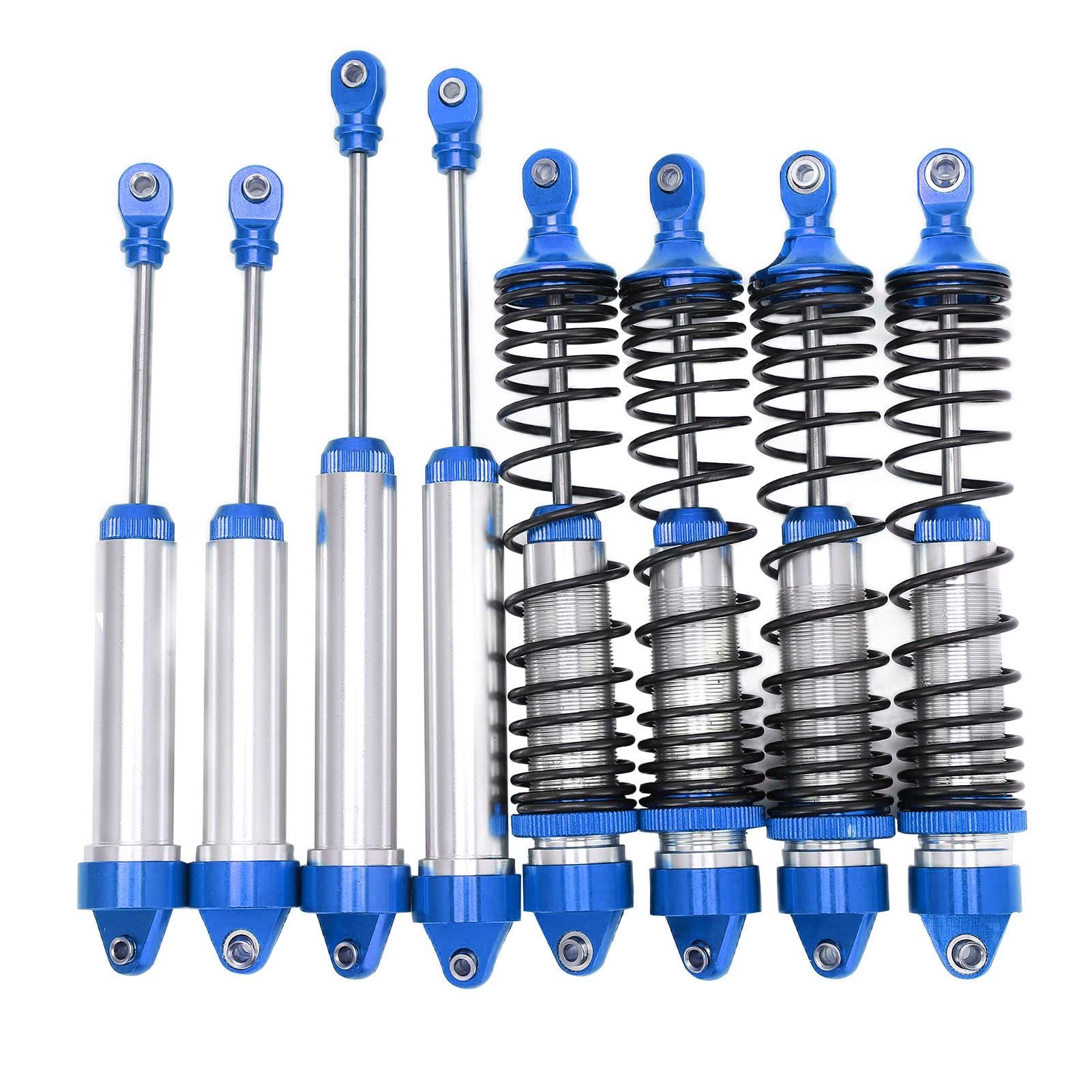 Zestaw amortyzatorów RC Wysokowydajne amortyzatory przednie i tylne ze stopu aluminium Amortyzatory do samochodu zdalnie sterowanego TRAXXAS UDR w skali 1/7 4 sprężyny 4 (Ciemnoniebieski)