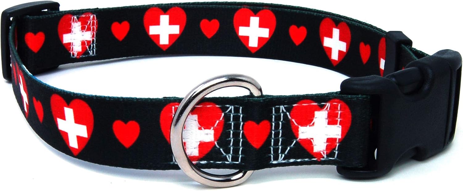 I Love Switzerland Dog Collar | Great for Swiss Holidays, Special Events, Festivals, Parades and Every Day Strong | USA Made | XSmall Small Medium Large XLarge