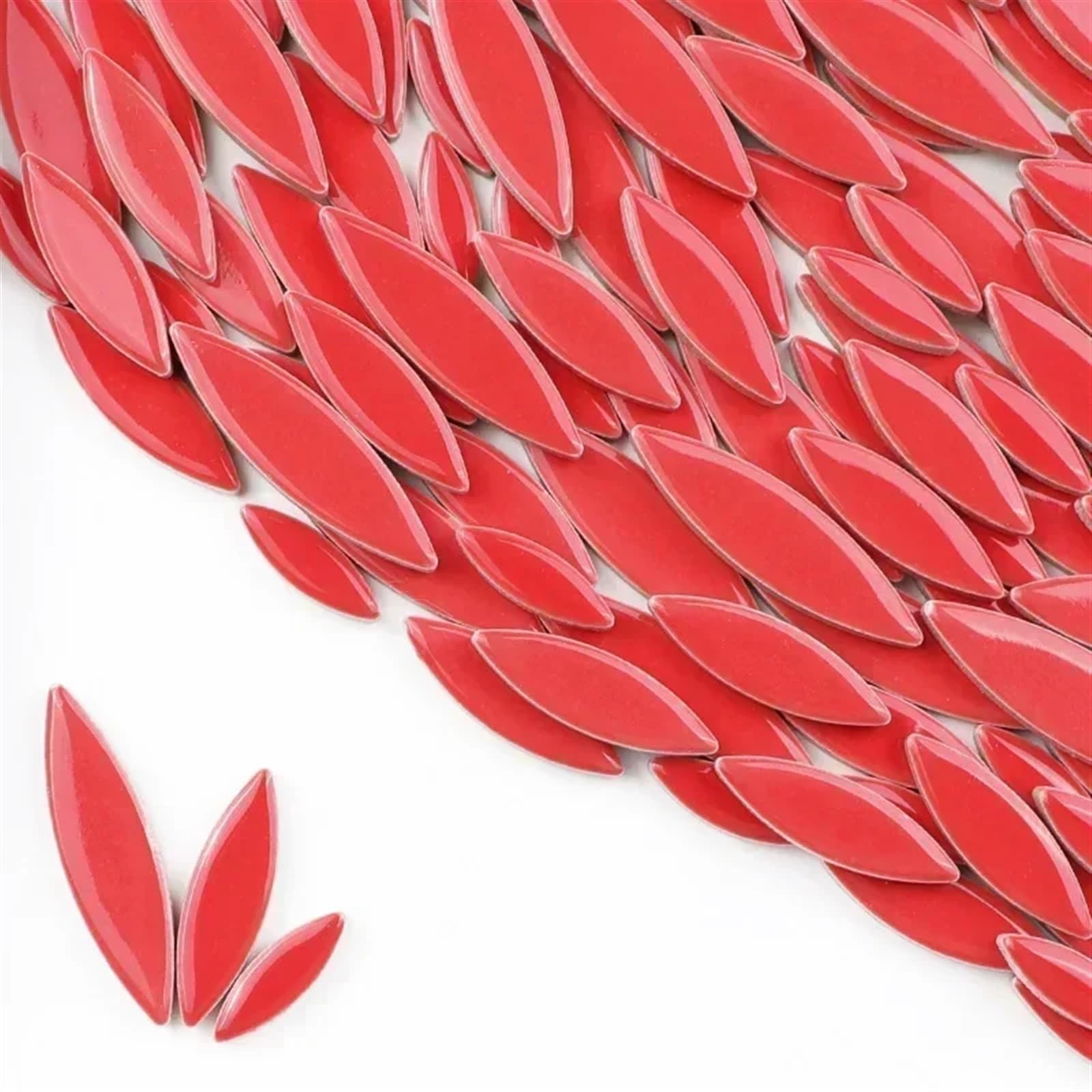 Meytxoa Red Mosaic Tiles 85G/3Oz Ceramic Petal Mosaic Tiles Diy Porcelain Leaf Tile Willow Leaves Making Stones 3-Sizes-Mix 4Mm/0.15In Thickness