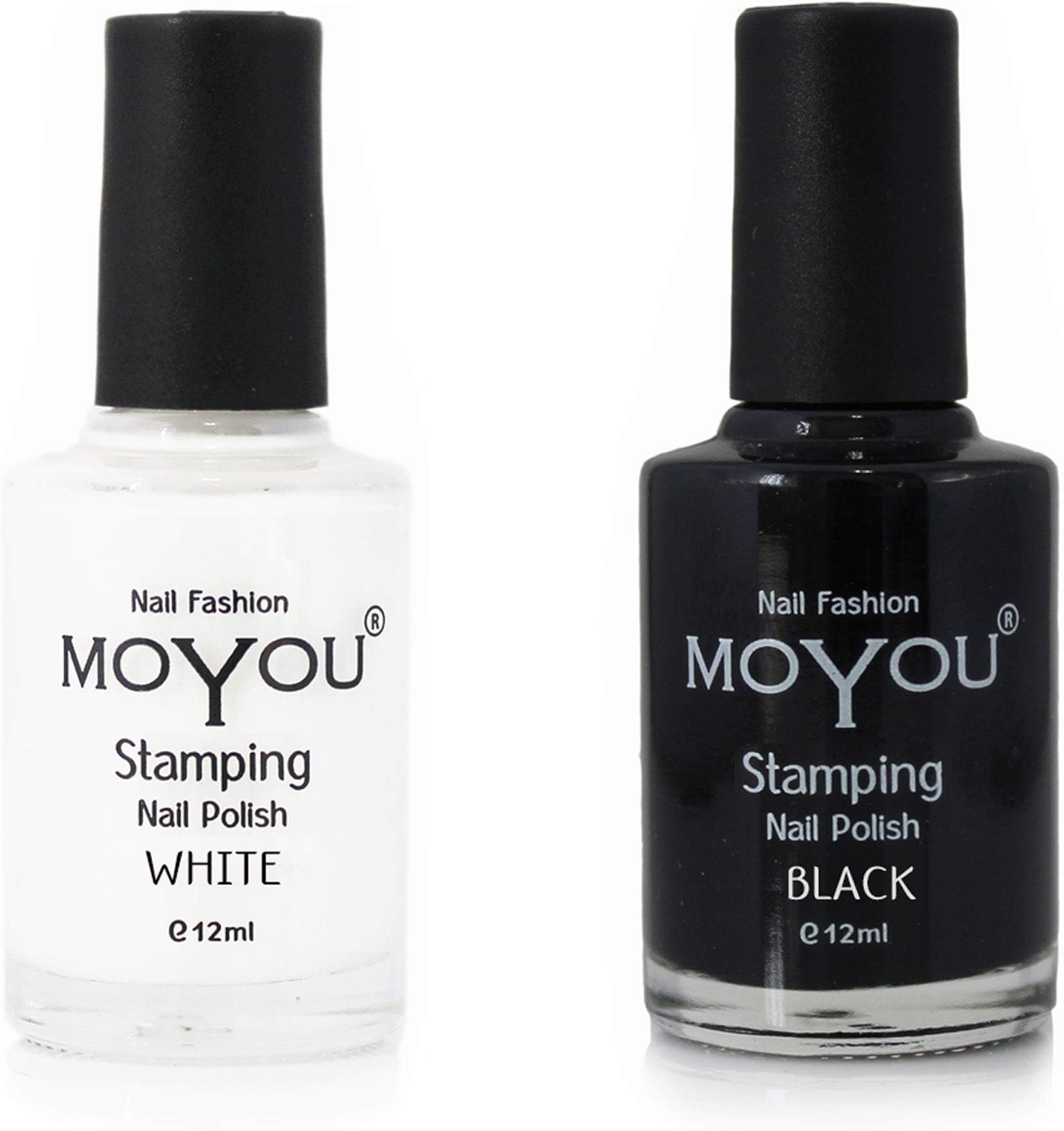 Moyou WHITE NIGHT pack of 2 Stamping Nail Polish: Black and White, to create nail art