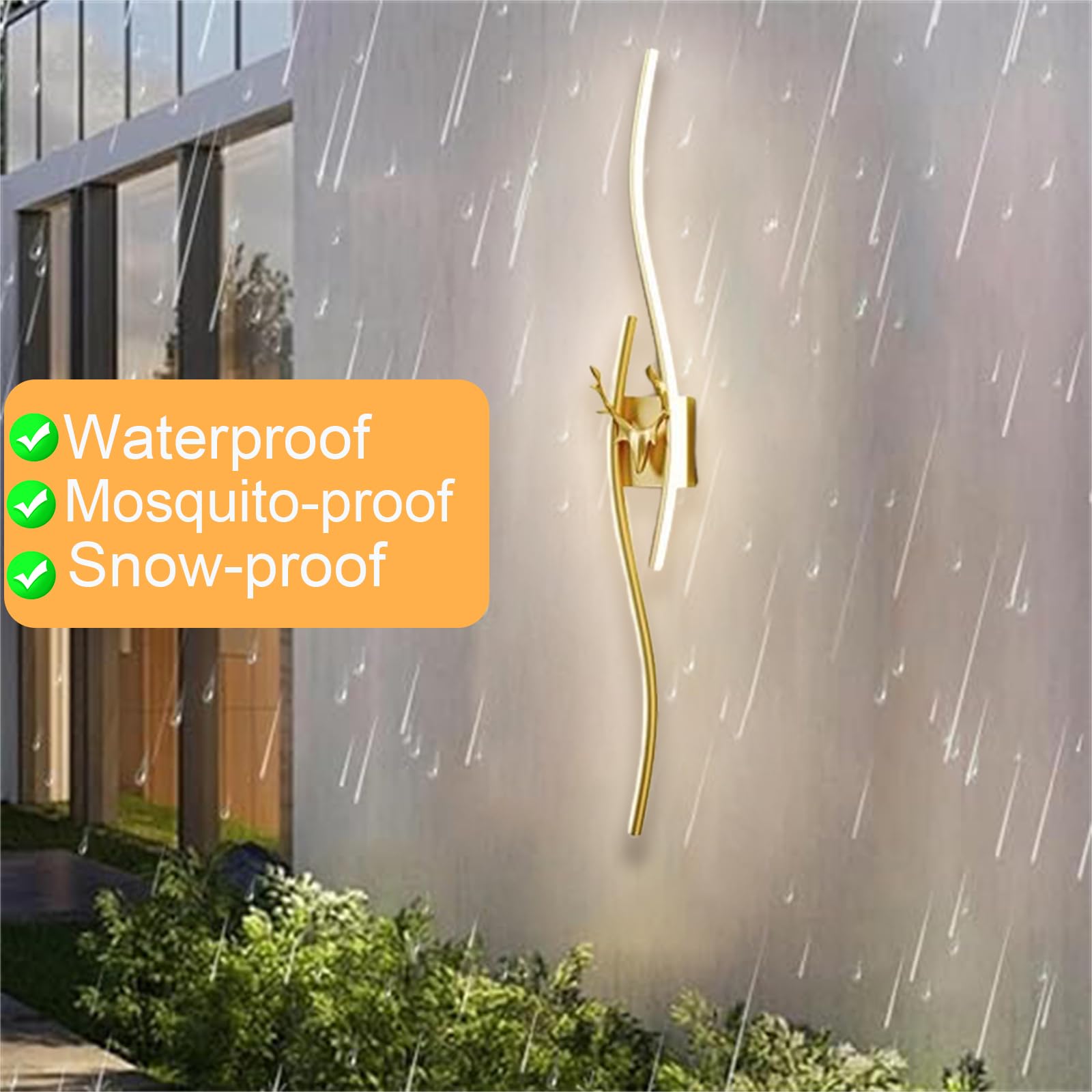 Moderno Dimmerabile Lampada da Parete con Telecomando Lungo LED Impermeabile IP65 Applique da Parete Soggiorno Apparecchio da Parete Terrazza Illuminazione a Parete Ingresso (Oro,120CM)