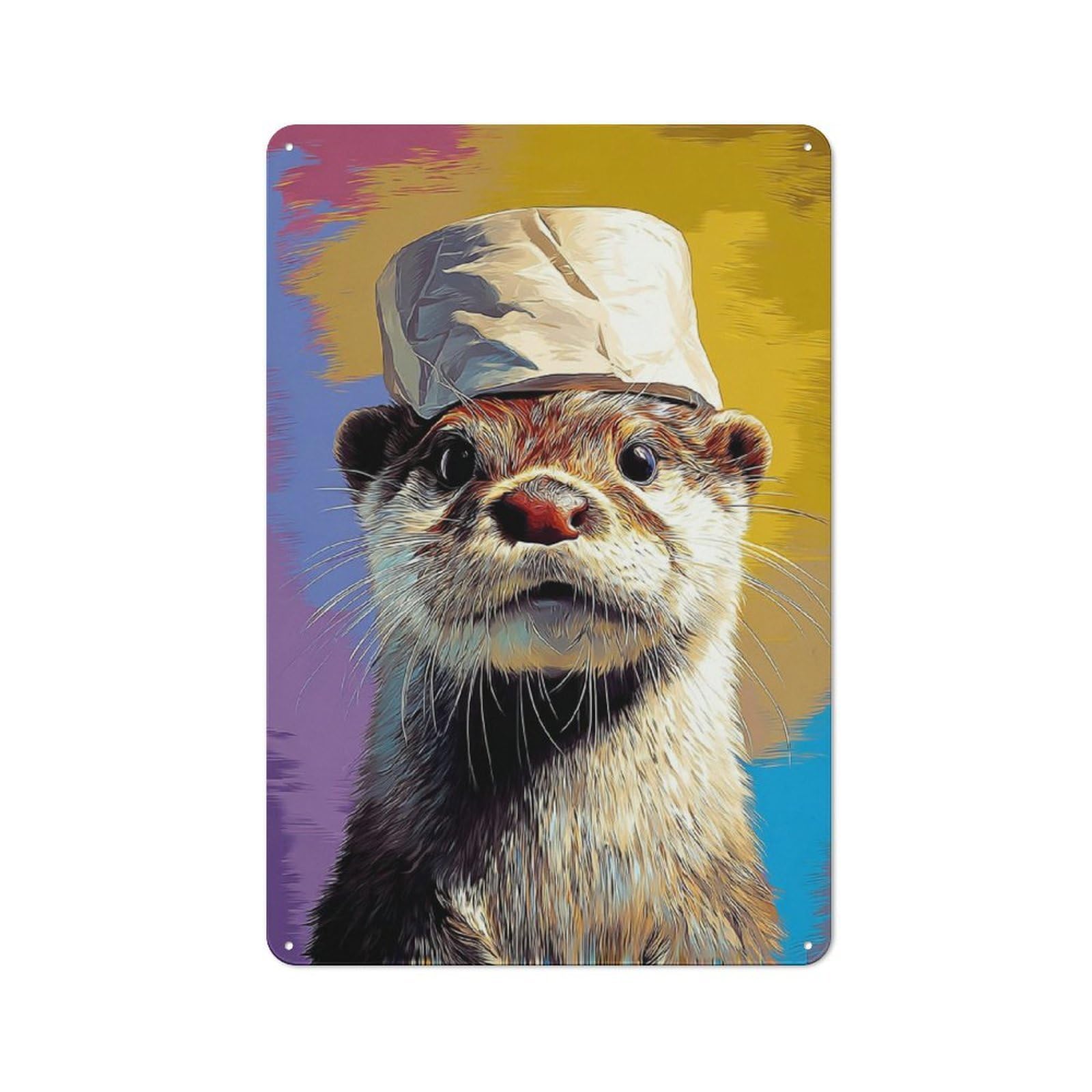 Junmoney Otter In A Chef's Hat Farmhouse Metal Sign With Design 30X20cm, Rustic Rustic Kitchen Decor For Dining Room, Cafe, Entryway Or Family Room